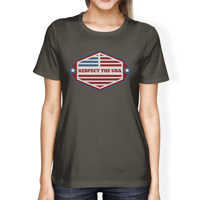 Respect The USA Flag Shirt Womens Dark Gray Short Sleeve T Shirt