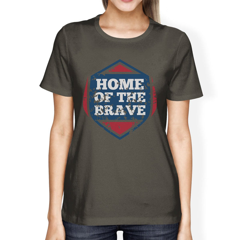 Home Of The Brave American Flag Shirt Womens Dark Grey Cotton Shirt