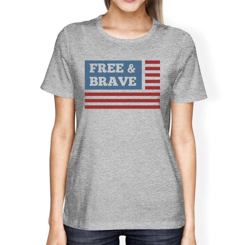 Free & Brave US Flag American Flag Shirt Womens Grey Cotton Tshirt