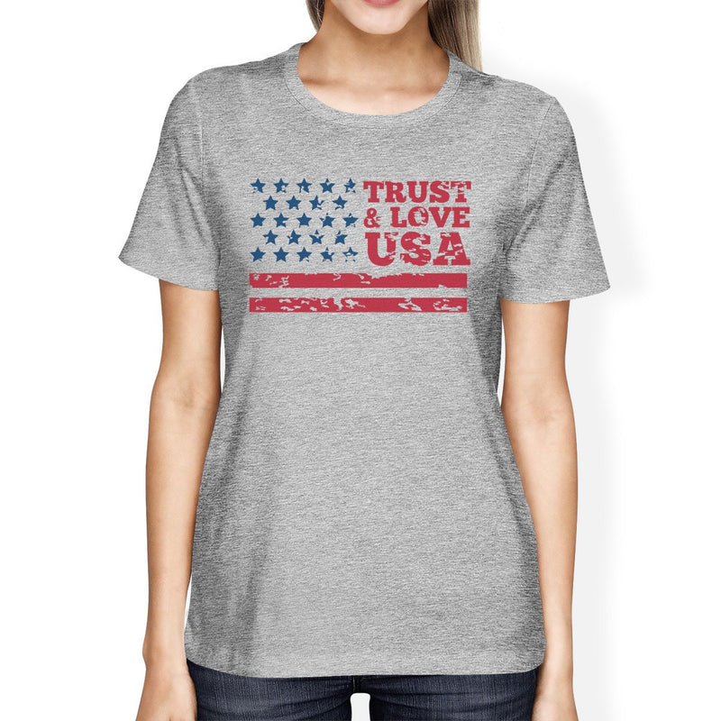 Trust & Love USA American Flag Shirt Womens Grey Round Neck Tshirt