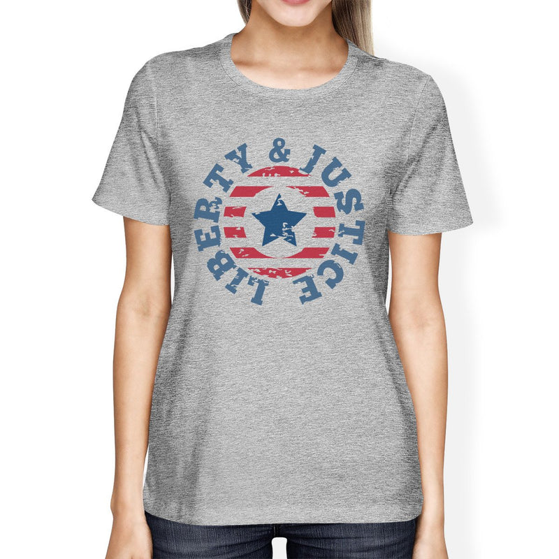 Liberty & Justice American Flag Shirt Womens Gray 4th Of July Tee