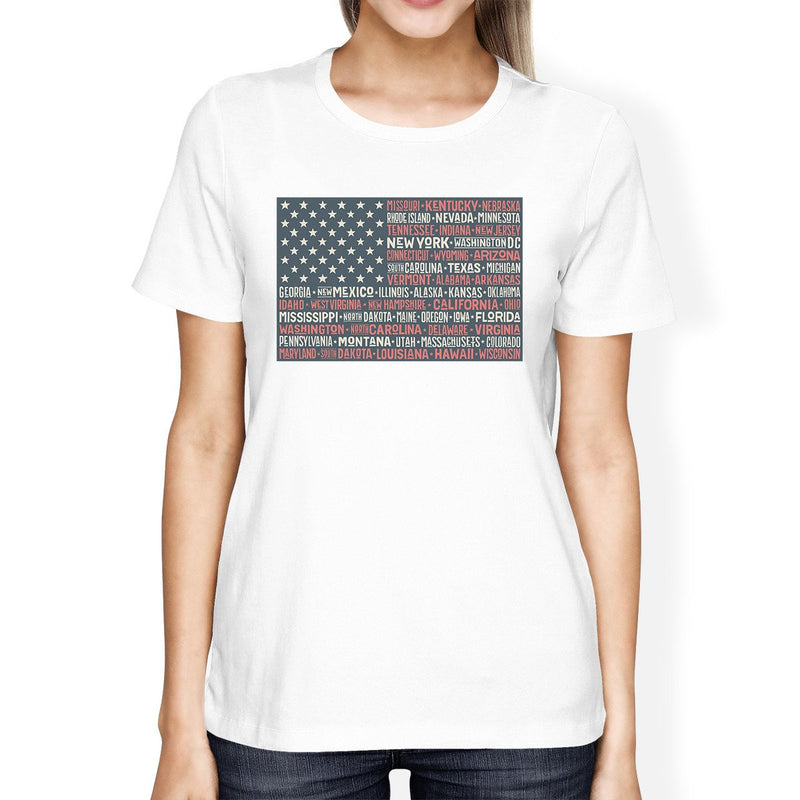 50 States US Flag American Flag Shirt Womens White Cotton T-Shirt