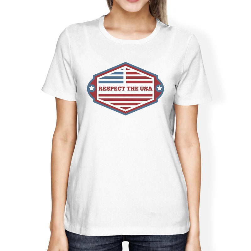 Respect The USA American Flag Shirt Womens White Short Sleeve Tee