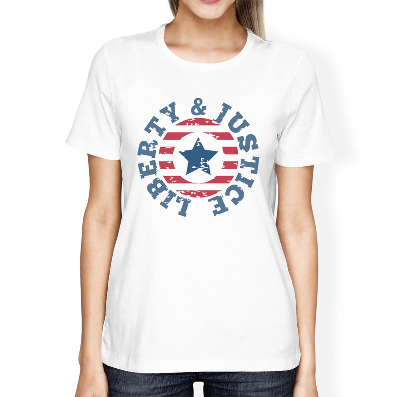 Liberty & Justice American Flag Shirt Womens White 4th Of July Tee