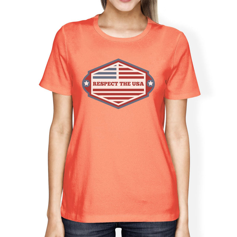 Respect The USA Flag Shirt Womens Peach Short Sleeve T Shirt Gifts