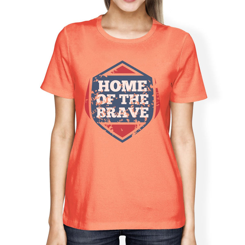 Home Of The Brave American Flag Shirt Womens Peach Cotton Shirt