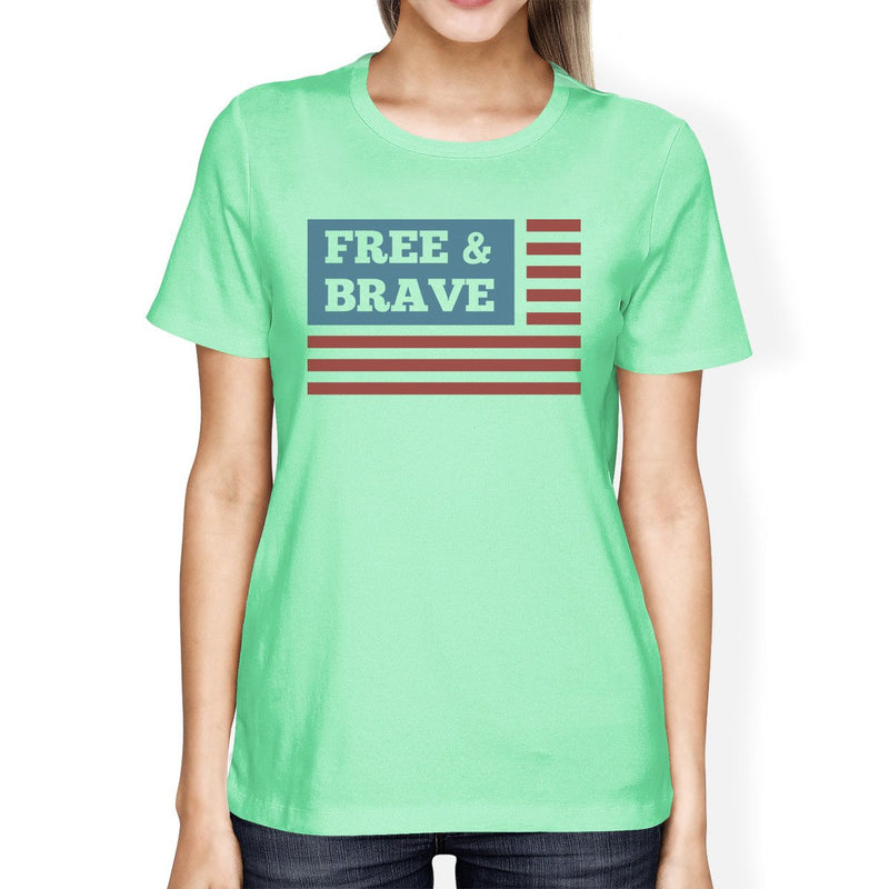 Free Brave US Flag American Flag Shirt Womens Mint Graphic Tee