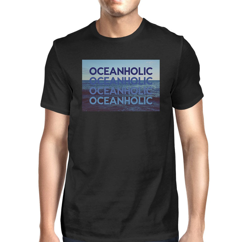 Oceanholic Mens Black Graphic Tee Lightweight Tropical Design Tee
