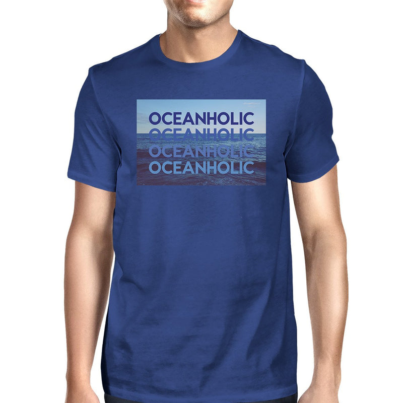 Oceanholic Mens Blue Graphic Tee Lightweight Tropical Design Tee