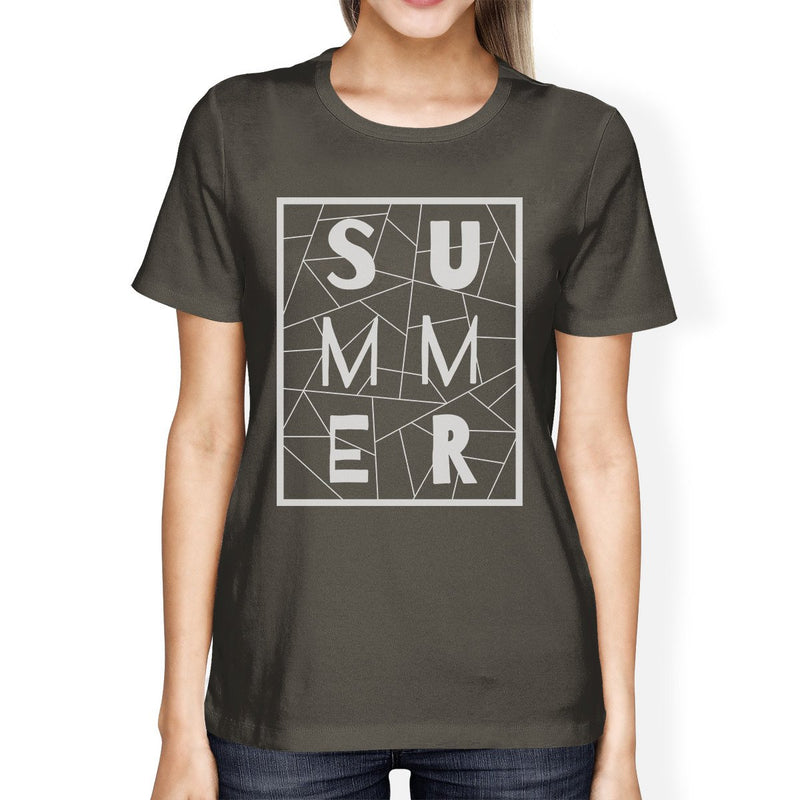 Summer Geometric Womens Dark Grey Trendy Lettering Graphic Tshirt