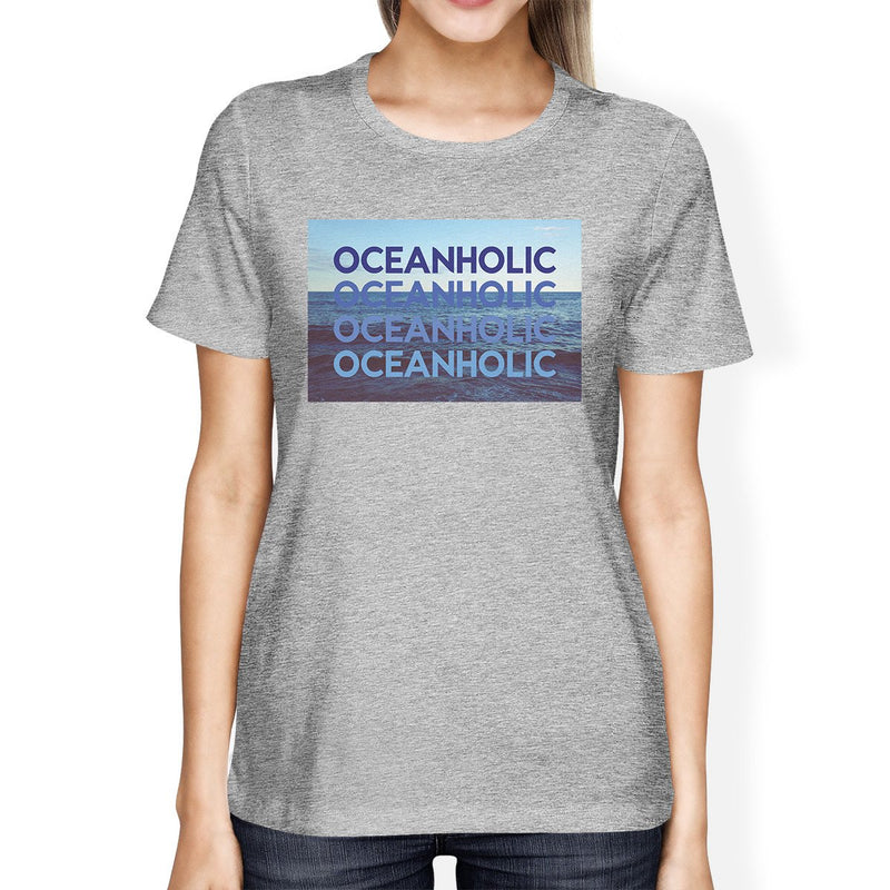 Oceanholic Womens Grey Graphic Lightweight Tropical Design Tshirt
