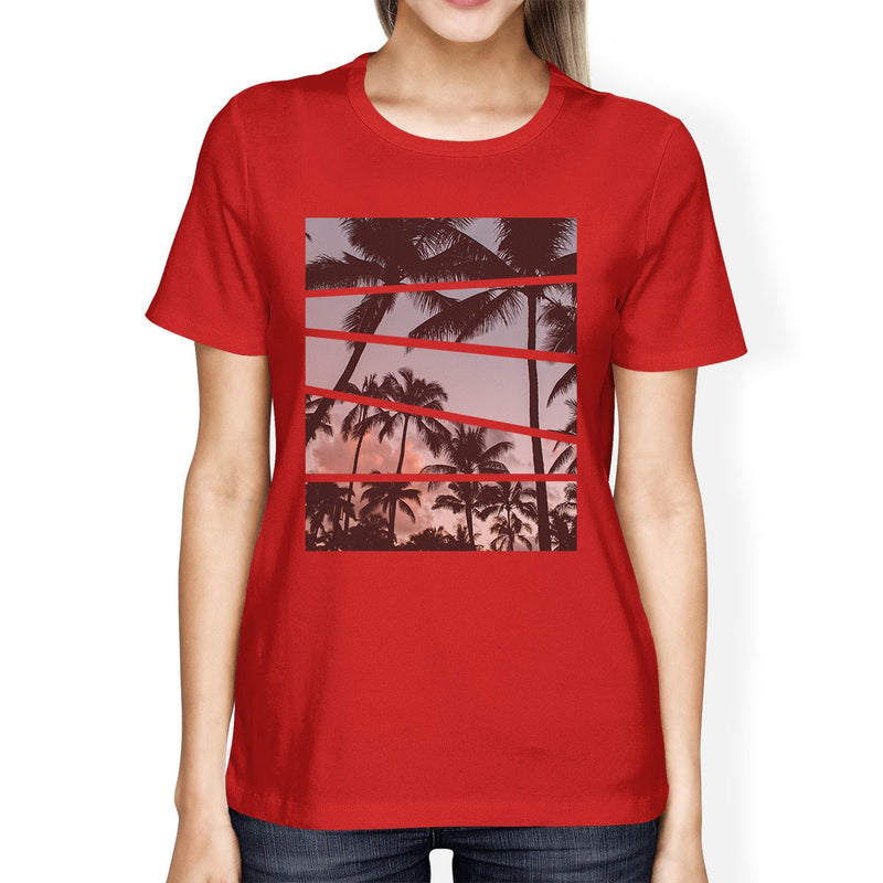 Palm Trees Photography Womens Short Sleeve T-Shirt Red Crewneck
