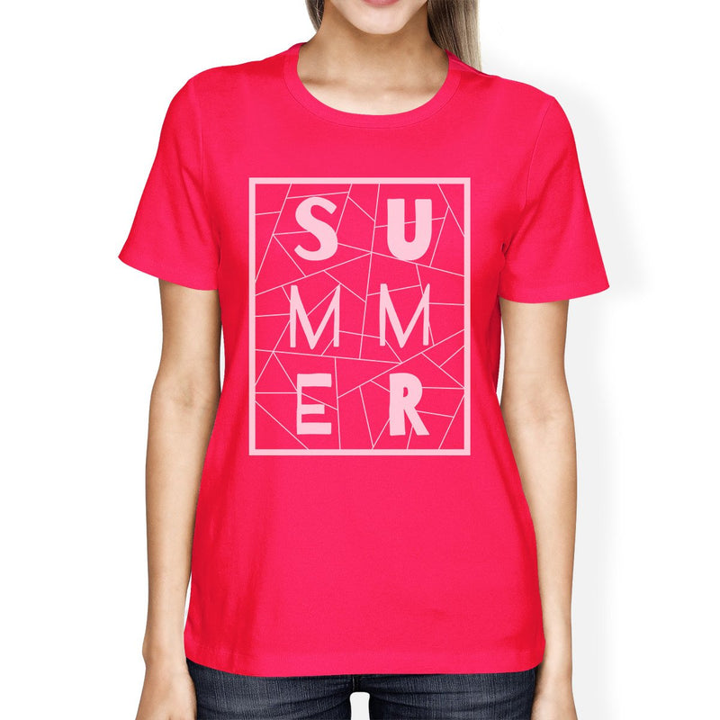 Summer Geometric Womens Hot Pink Trendy Lettering Graphic Tshirt