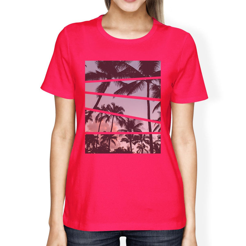 Palm Trees Photography Womens Short Sleeve Shirt Hot Pink Crewneck