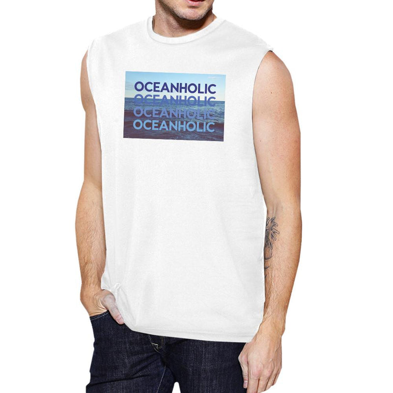 Oceanholic Mens White Graphic Tanks Lightweight Muscle Tank Top