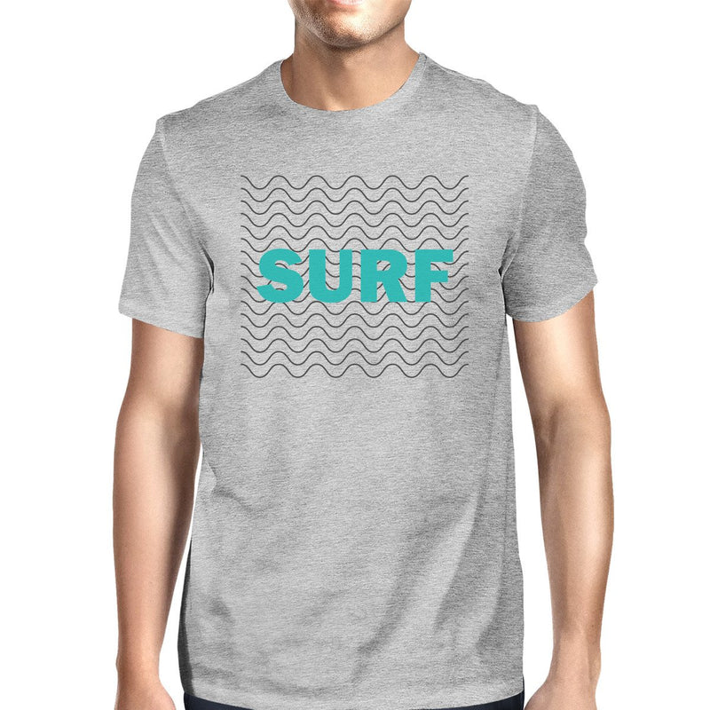 Surf Waves Mens Grey Funny Graphic T-Shirt Lightweight Summer Top