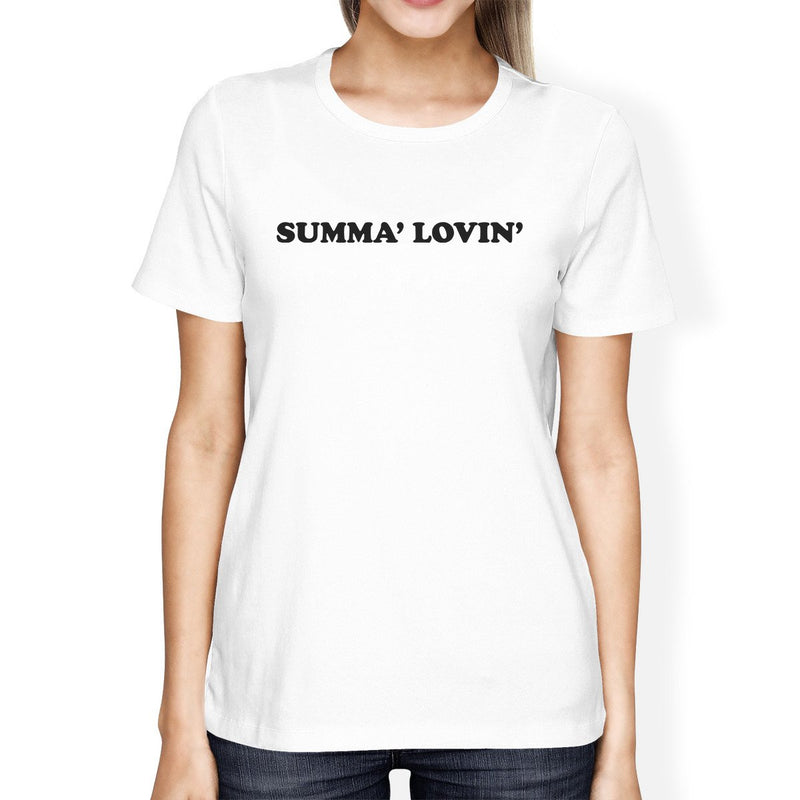 Summa' Lovin' Womens White Round Neck T-Shirt Cute Summer Outfit
