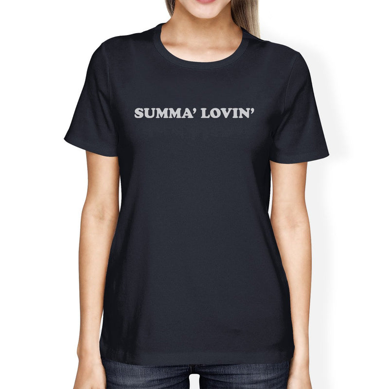 Summa' Lovin' Womens Navy Round Neck Short Sleeve Summer Tee Cotton
