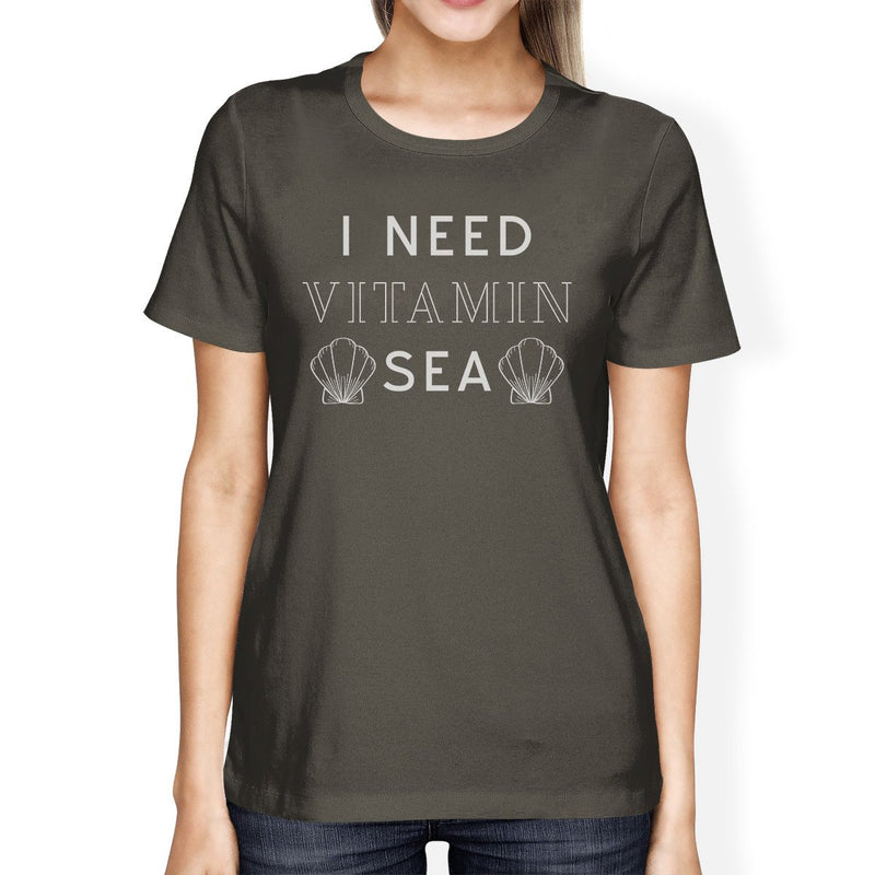 I Need Vitamin Sea Dark Grey Womens Cute Sea Shell Graphic T-Shirt