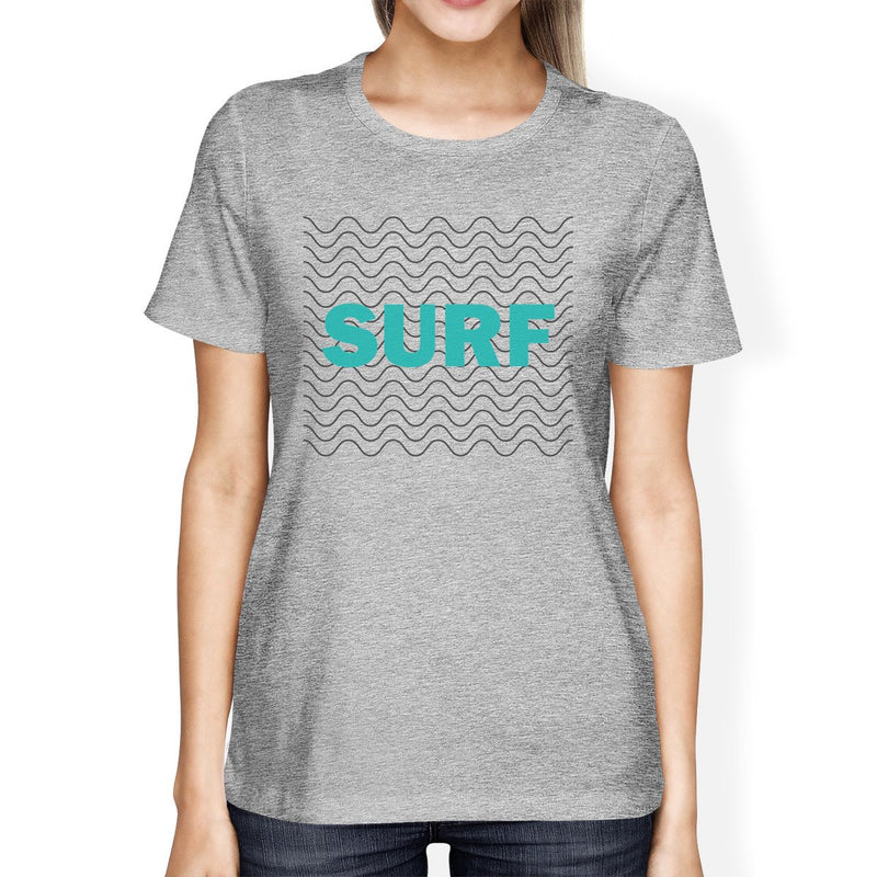 Surf Waves Womens Grey Funny Graphic T-Shirt Lightweight Summer Top