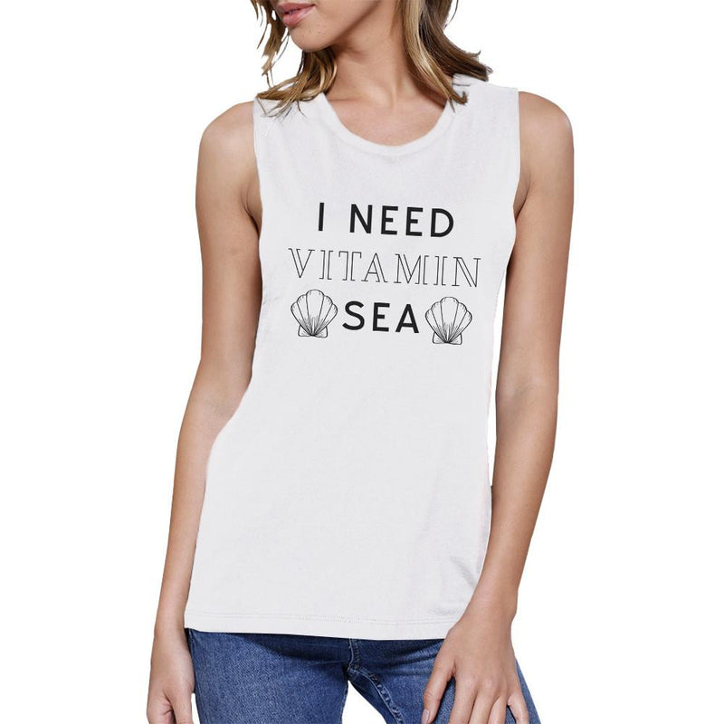 I Need Vitamin Sea Womens White Lightweight Summer Muscle Tanks