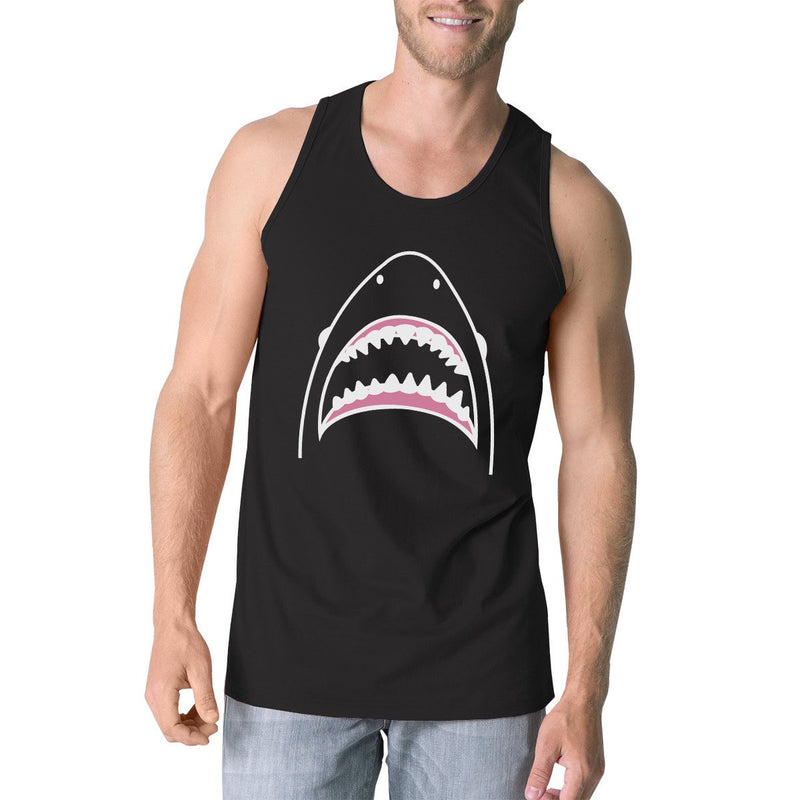 Shark Mens Black Sleeveless Tshirt Summer Cotton Tanks Gift For Him