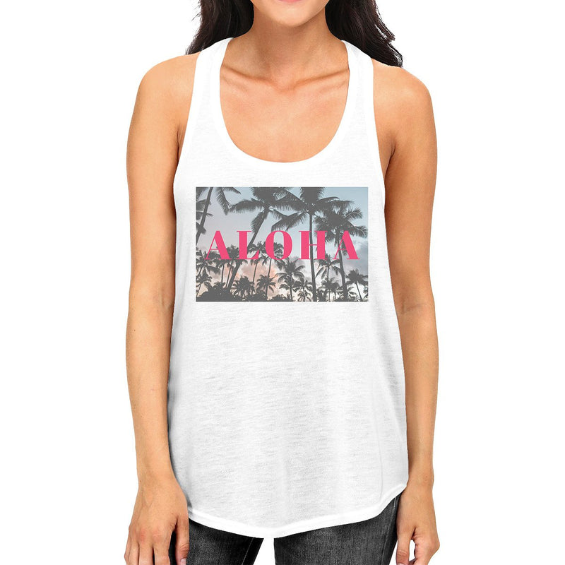 Talk To The Palm Womens White Graphic Tank Top Cool Summer Tee