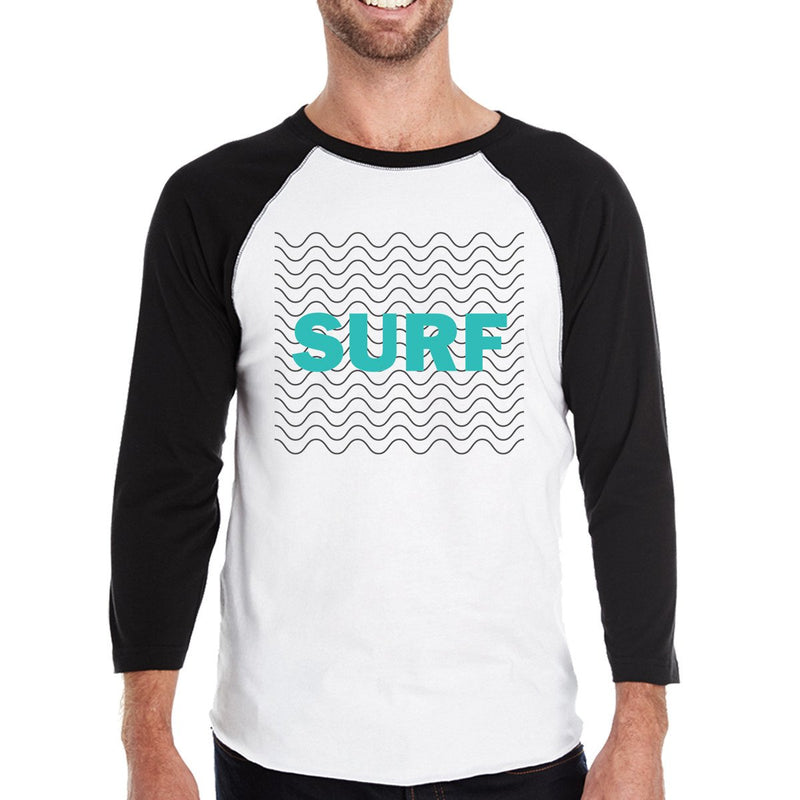 Surf Waves Mens Black 3/4 Sleeve Raglan T-Shirt Funny Baseball Tee