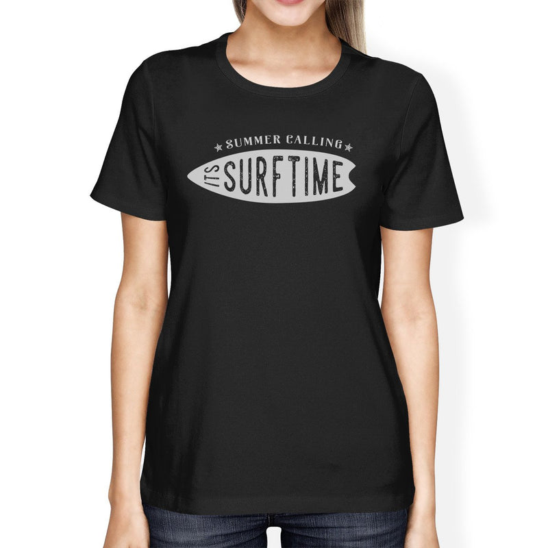 Summer Calling It's Surf Time Womens Black Shirt