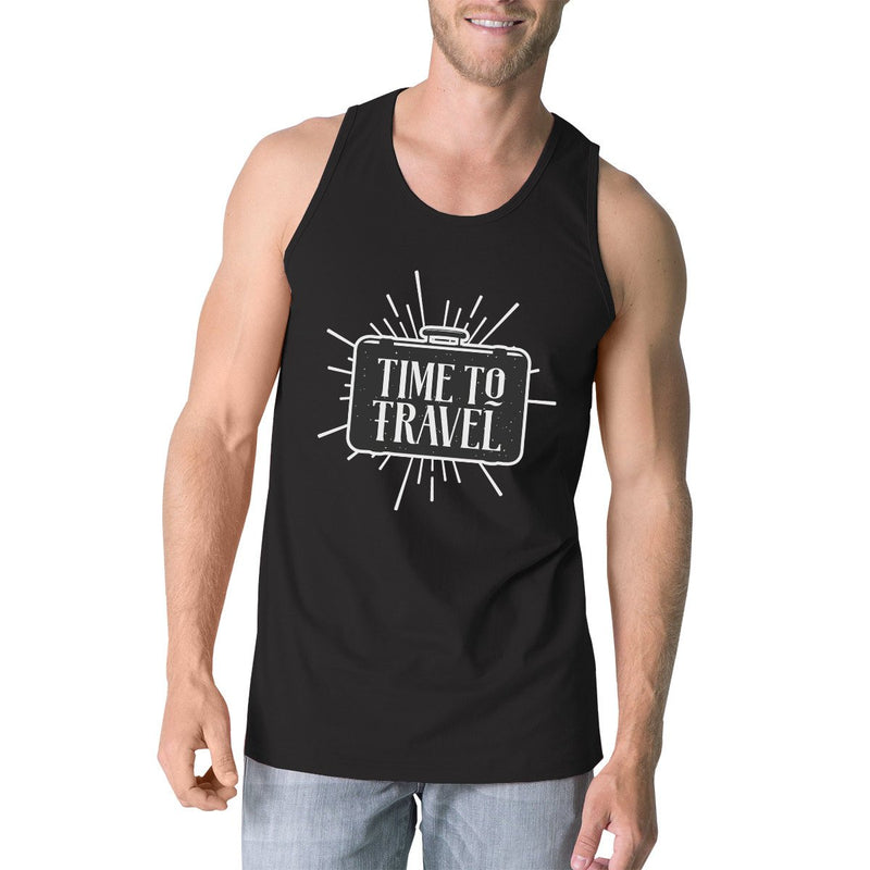 Time To Travel Mens Black Tank Top