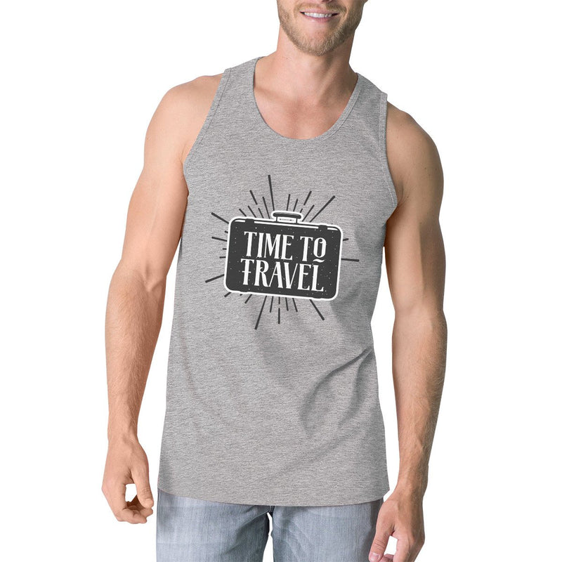 Time To Travel Mens Grey Tank Top