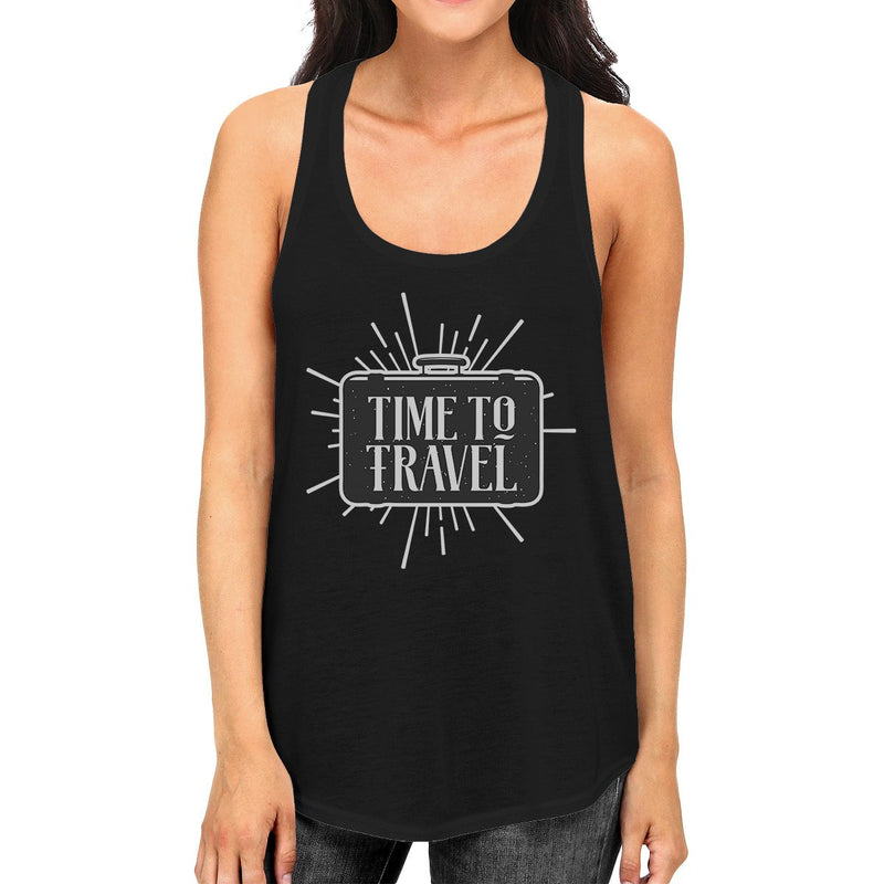 Time To Travel Womens Black Tank Top