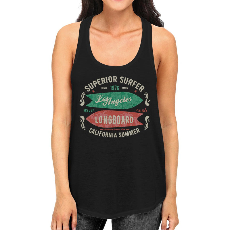 Superior Surfer Los Angeles Longboard Womens Black Tank Top