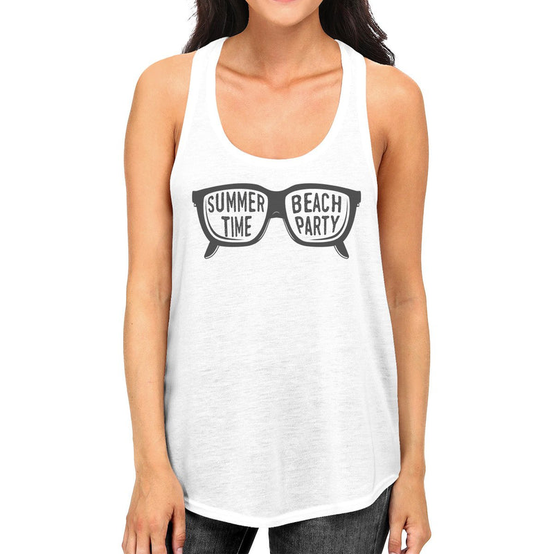 Summer Time Beach Party Womens White Tank Top