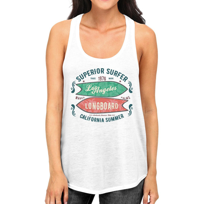 Superior Surfer Los Angeles Longboard Womens White Tank Top