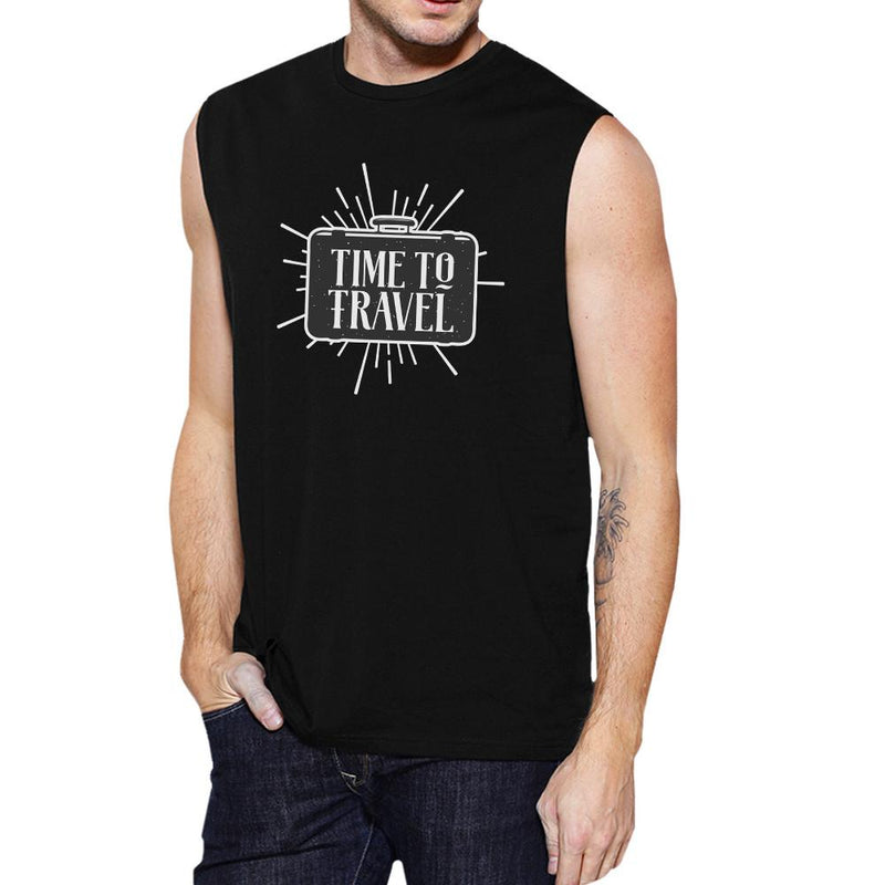 Time To Travel Mens Black Muscle Top