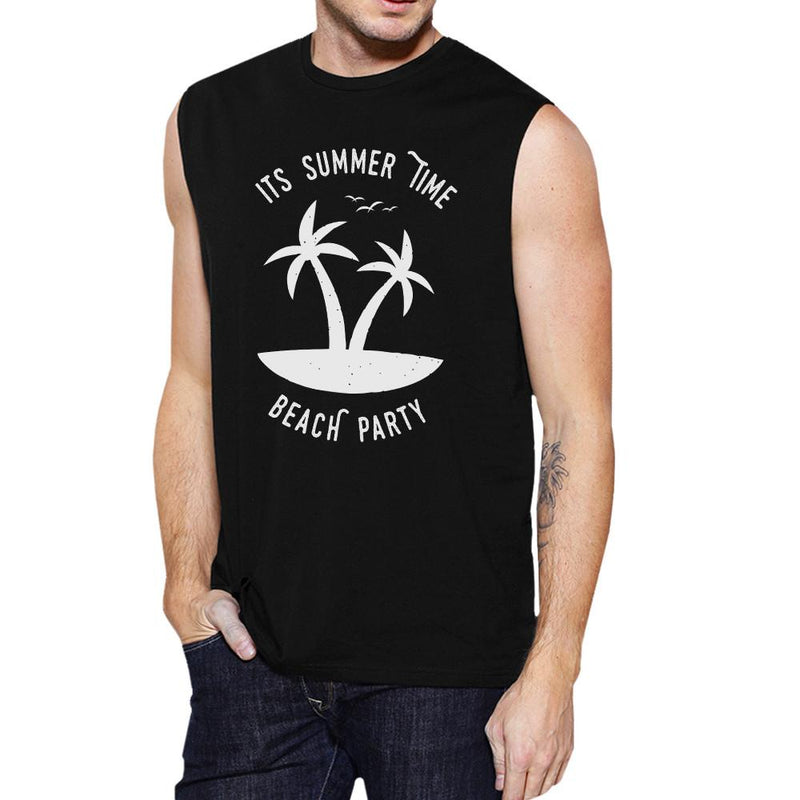 It's Summer Time Beach Party Mens Black Muscle Top
