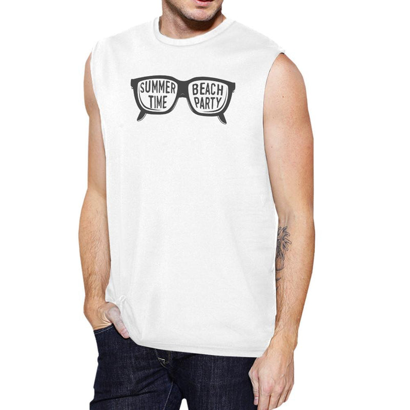 Summer Time Beach Party Mens White Muscle Top