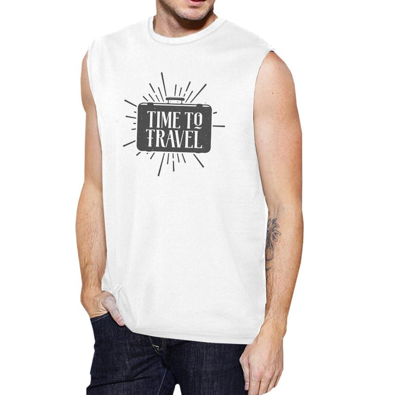 Time To Travel Mens White Muscle Top