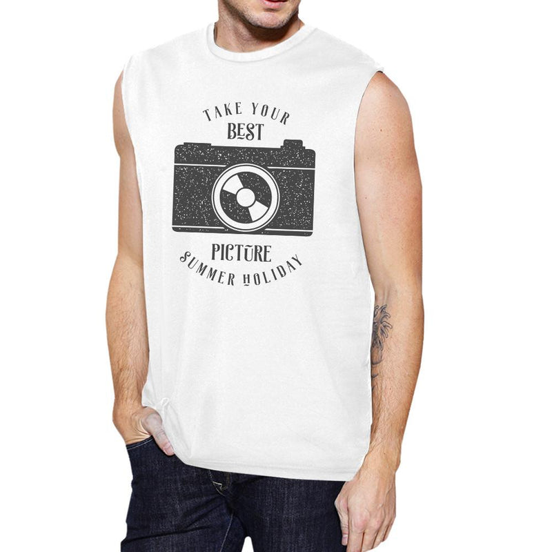 Take Your Best Picture Summer Holiday Mens White Muscle Top