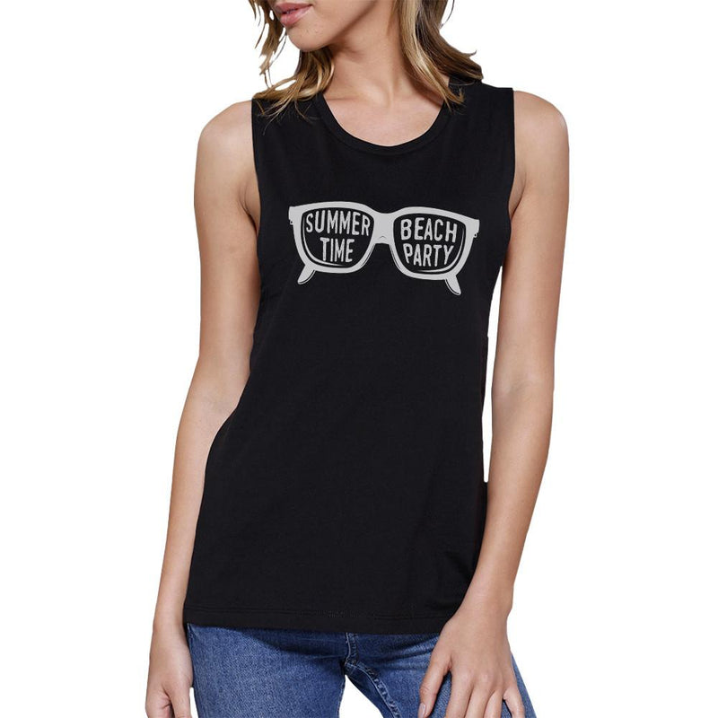Summer Time Beach Party Womens Black Muscle Top