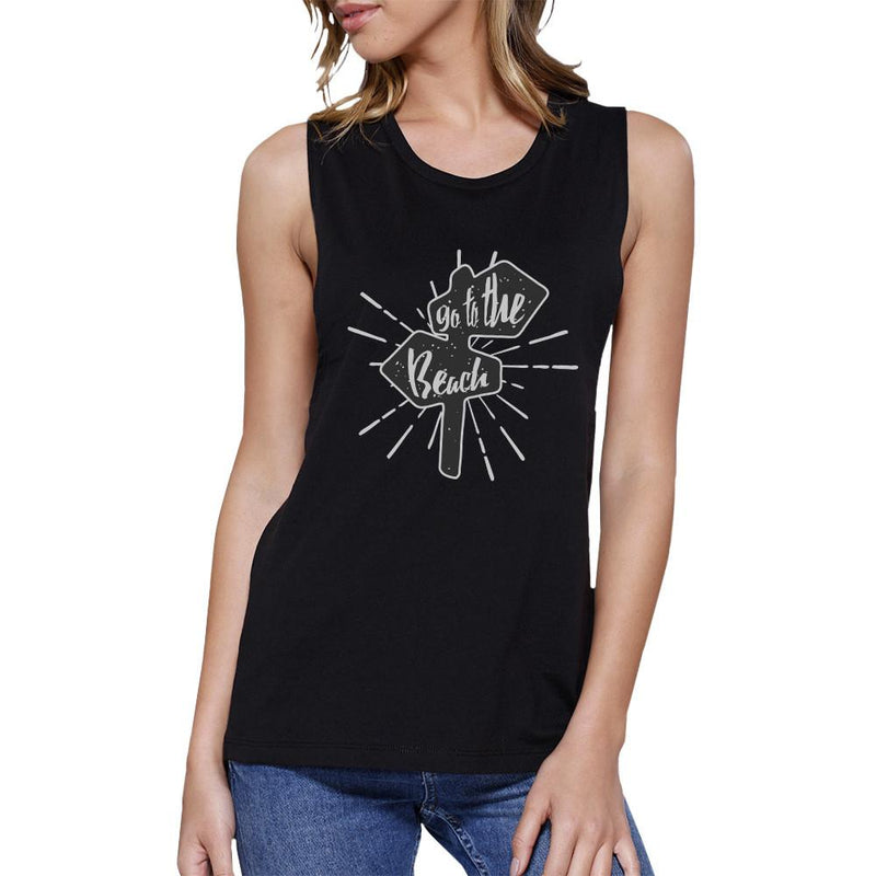 Go To The Beach Womens Black Muscle Top