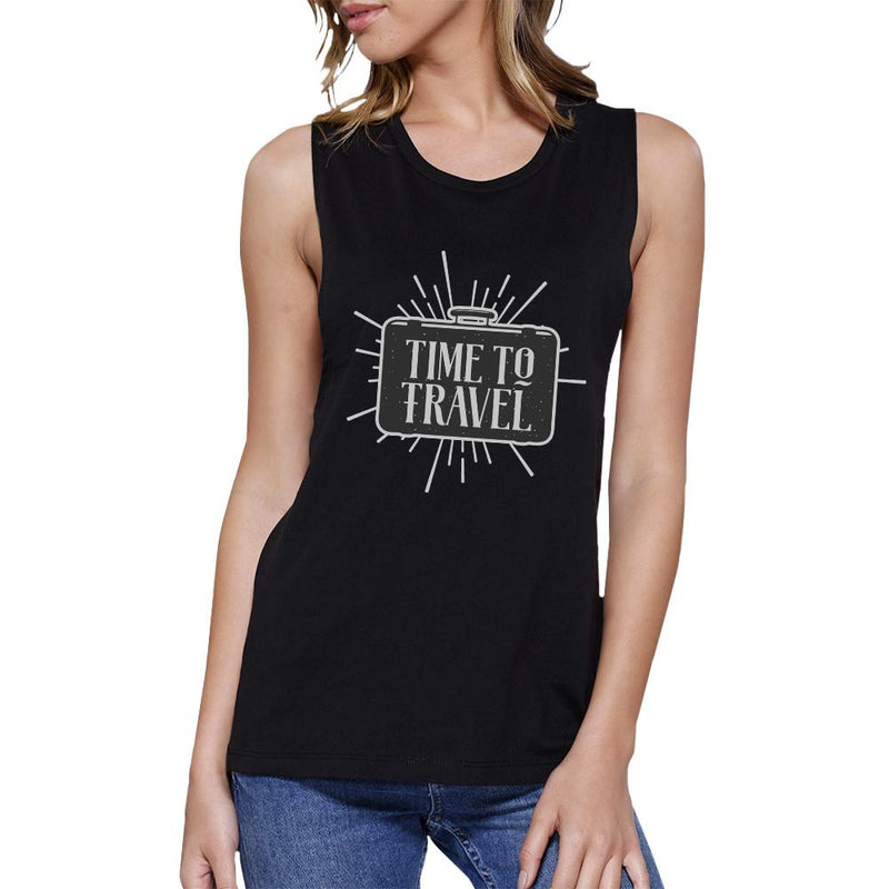 Time To Travel Womens Black Muscle Top