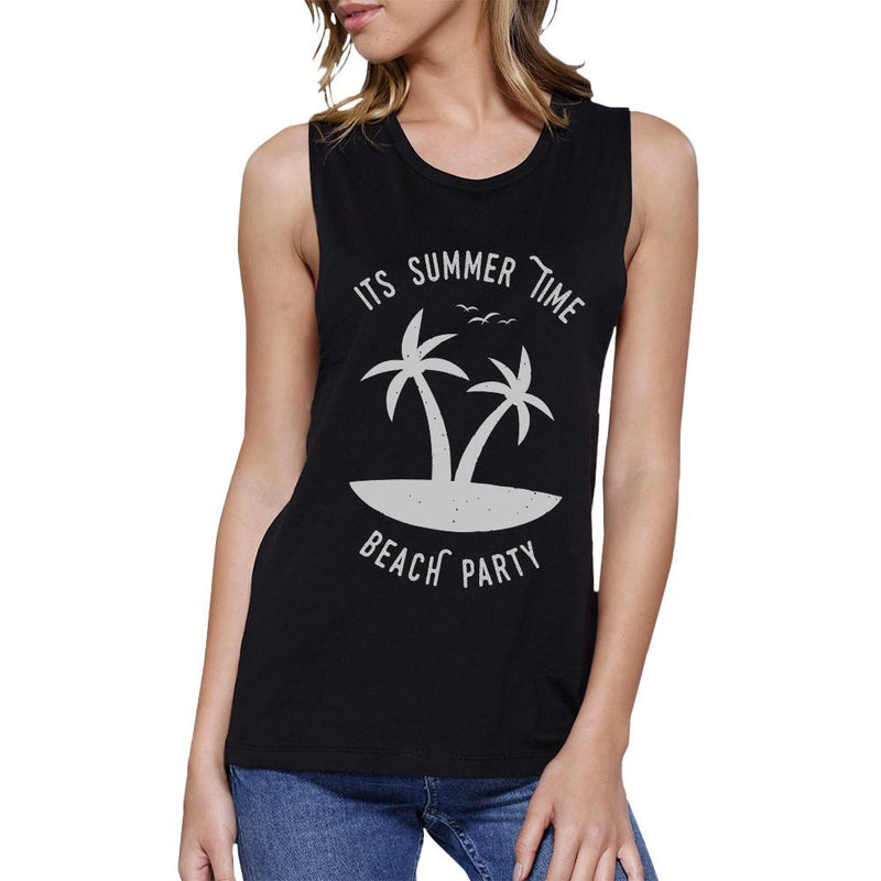 It's Summer Time Beach Party Womens Black Muscle Top