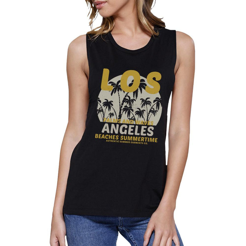 Los Angeles Beaches Summertime Womens Black Muscle Top