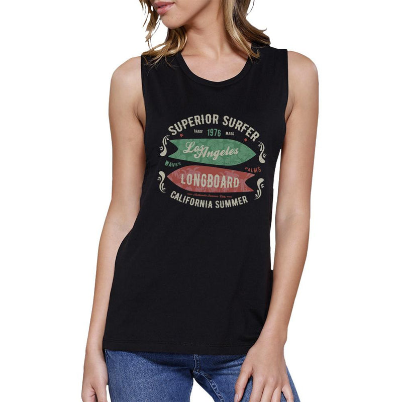 Superior Surfer Los Angeles Longboard Womens Black Muscle Top