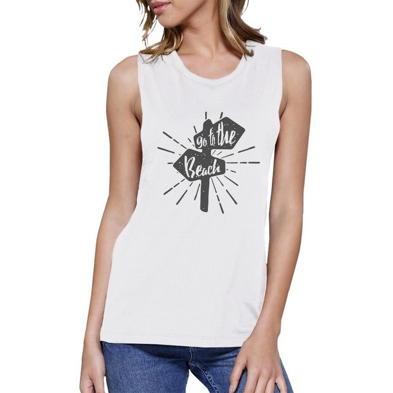 Go To The Beach Womens White Muscle Top