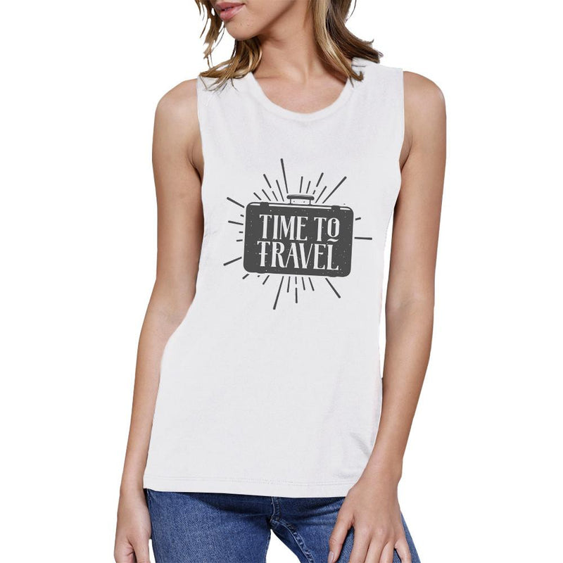 Time To Travel Womens White Muscle Top