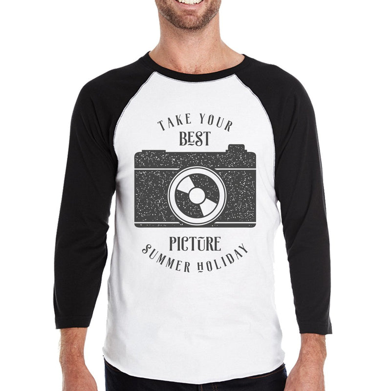 Take Your Best Picture Summer Holiday Mens Black And White Baseball Shirt