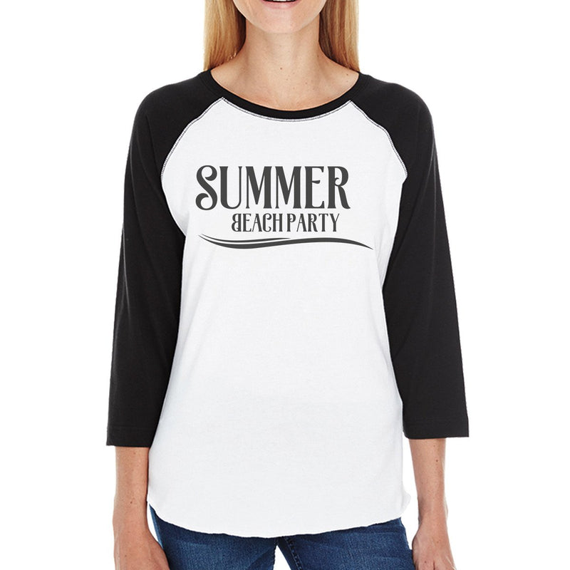 Summer Beach Party Womens Black And White Baseball Shirt